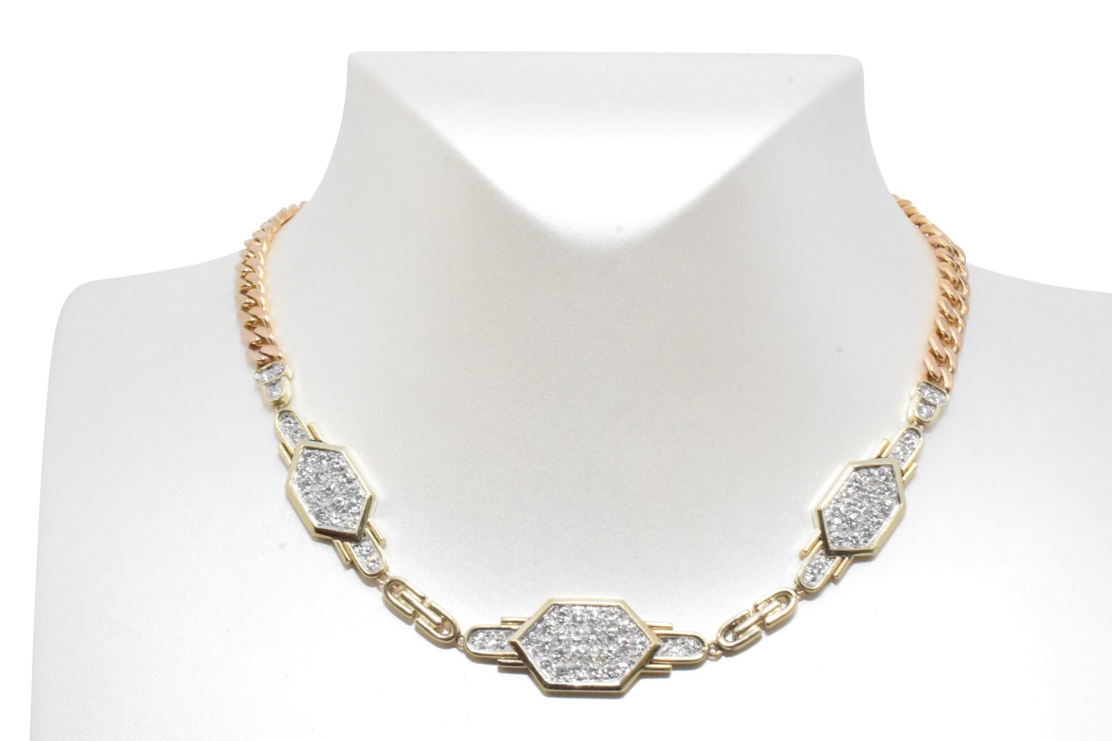 4.32ct Diamond 14k Yellow & Rose Gold Cuban Link Necklace 16"