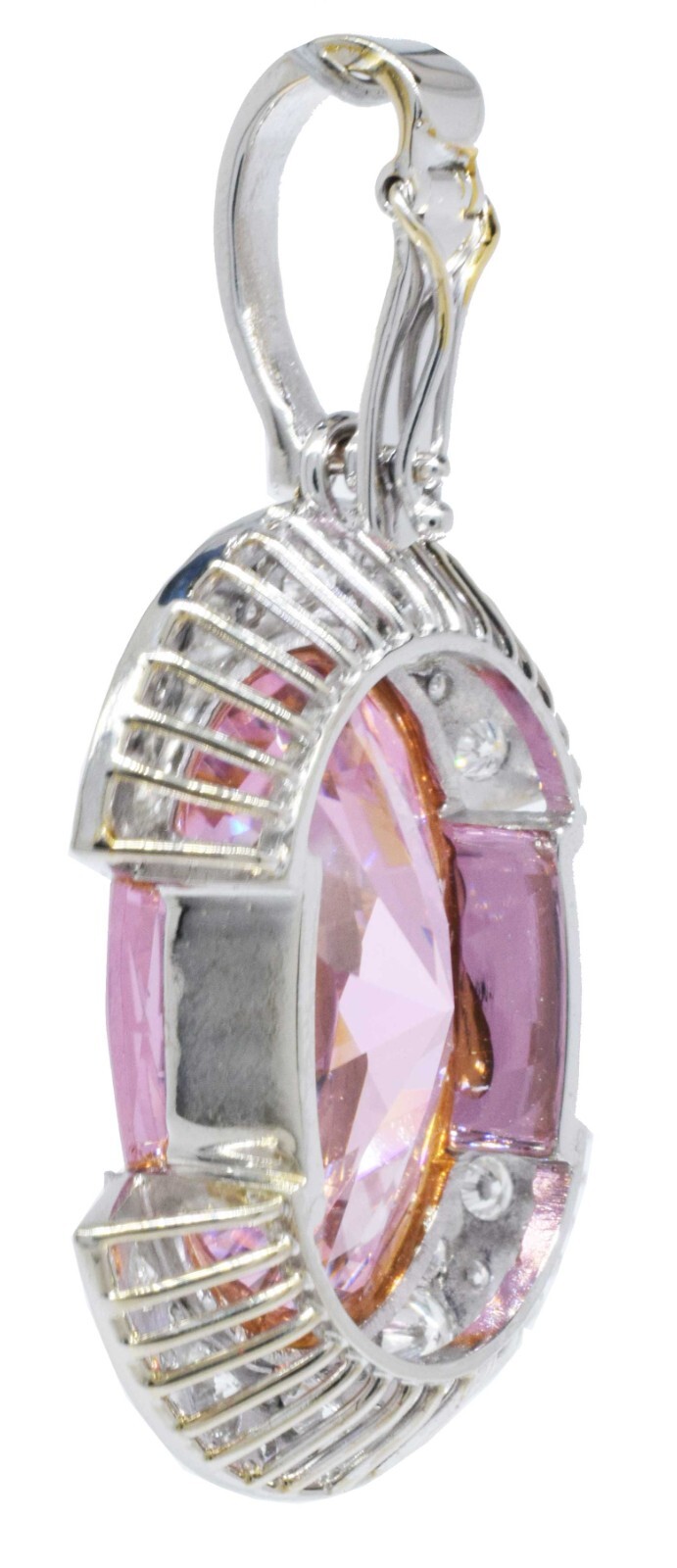 14k White Gold Pink Cubic Zirconia & Diamond Pendant / Pearl Enhancer