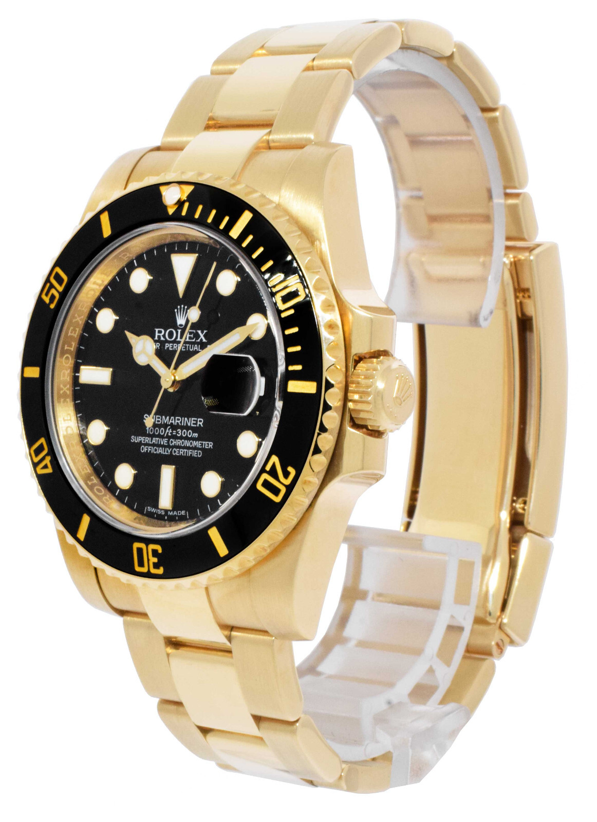 Rolex Submariner Date 18k Yellow Gold Black Ceramic 40mm Watch B/P '19 116618