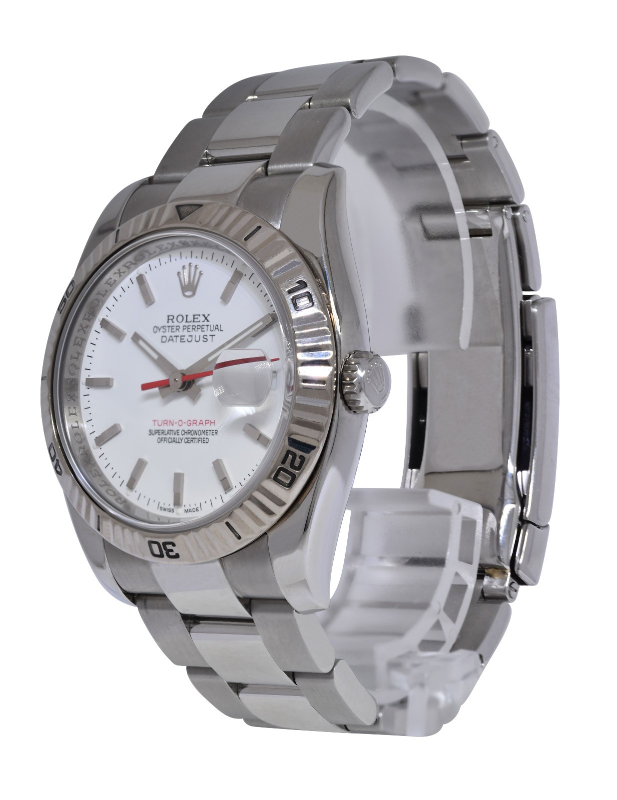 Rolex Datejust Turn-O-Graph Thunderbird Steel White/Red 36mm Watch Z 116264