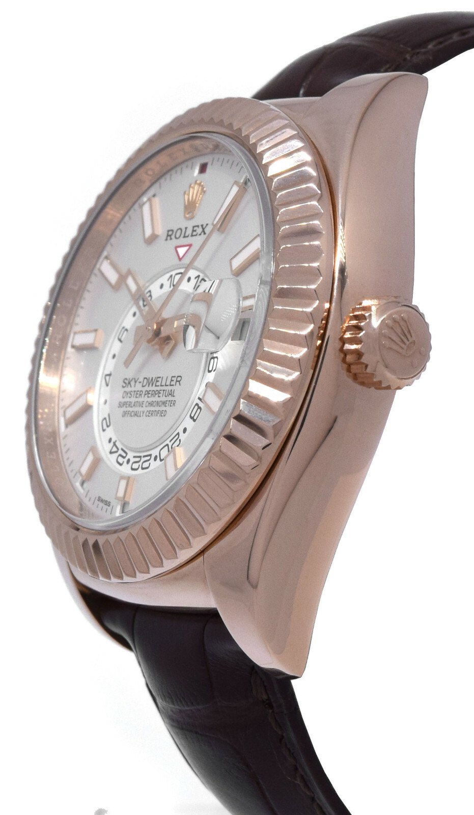 Rolex Sky-Dweller 18k Rose Gold White Dial Mens GMT 42mm Watch +Card '15 326135