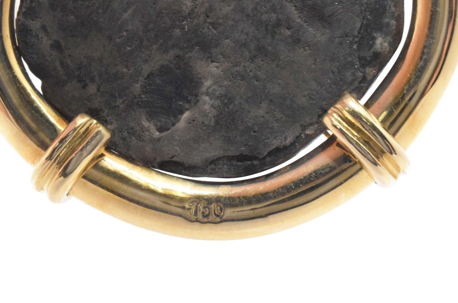 Antique Silver Coin Necklace in 18k Yellow Gold with 15'' Rubber Cord