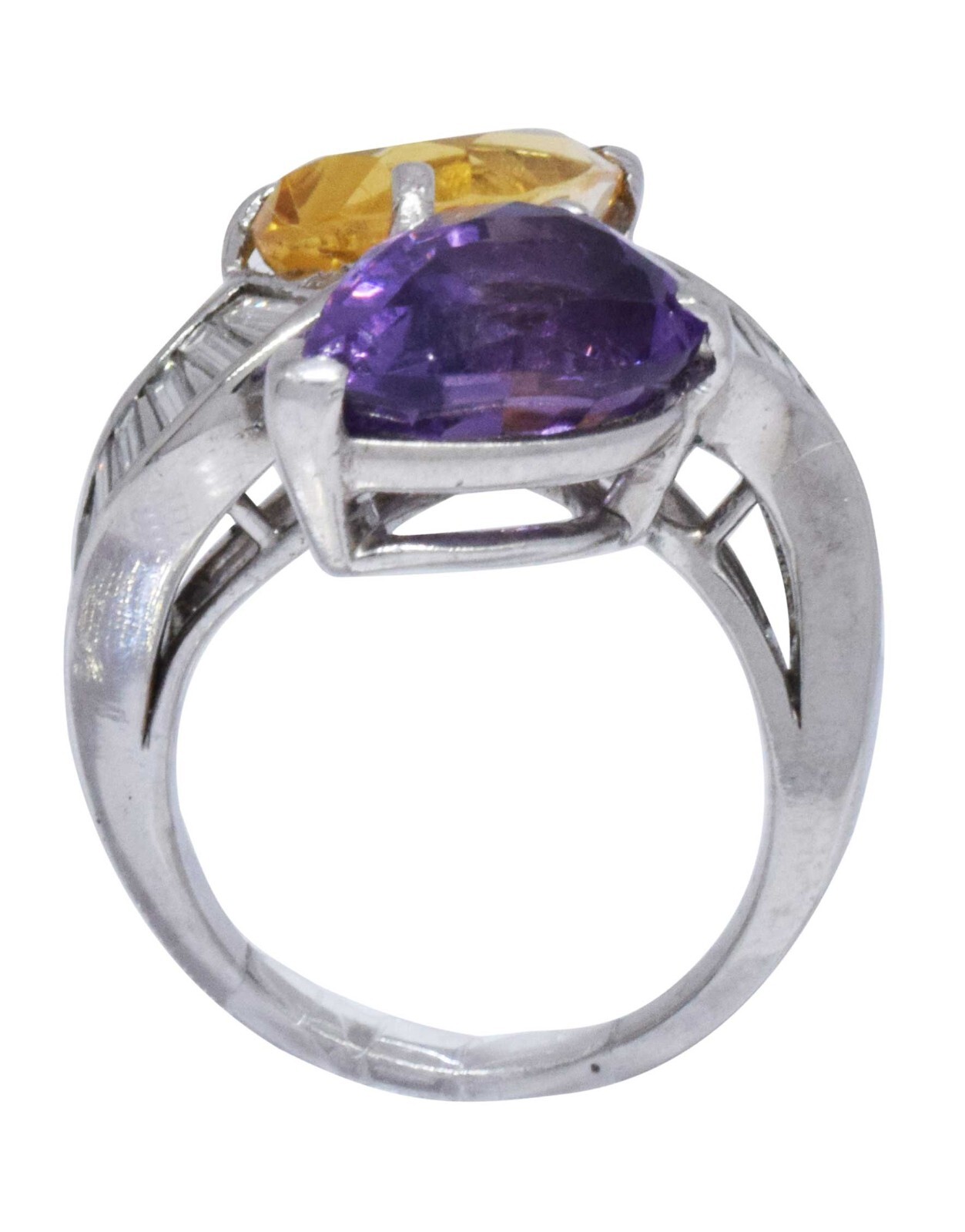 Platinum Diamond Amethyst & Citrine Ladies Ring Size: 5.75