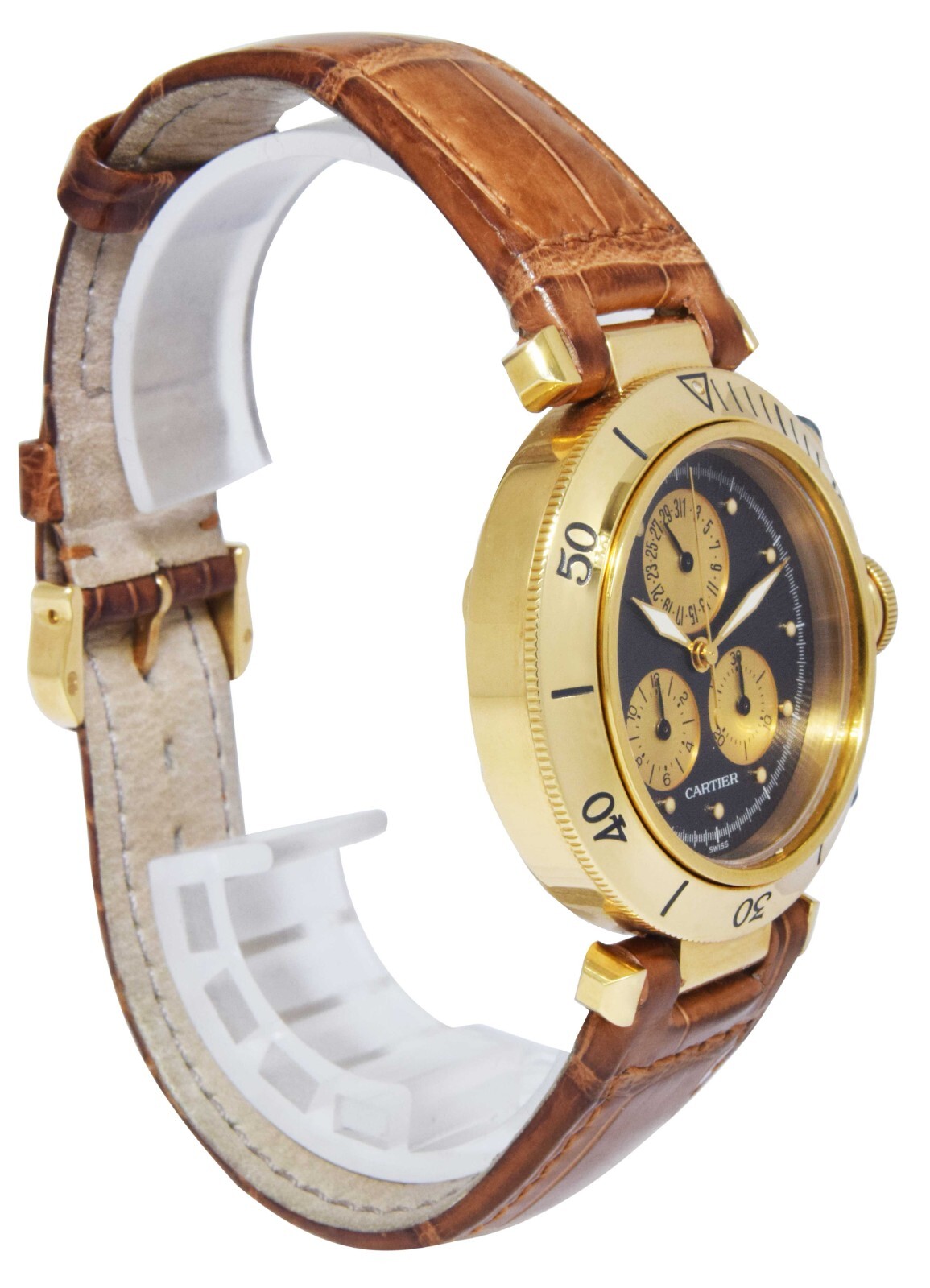 Cartier Pasha 35mm Chronograph 18K Yellow Gold Quartz Mens Wrist Watch 1353