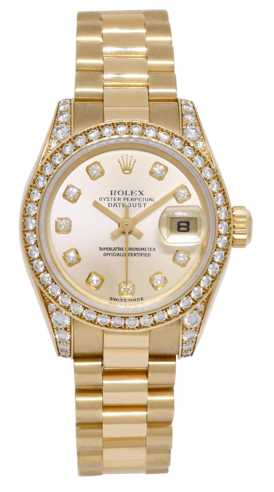 Rolex Datejust President 18k Yellow Gold Sundust Diamond 26mm Watch K 179158