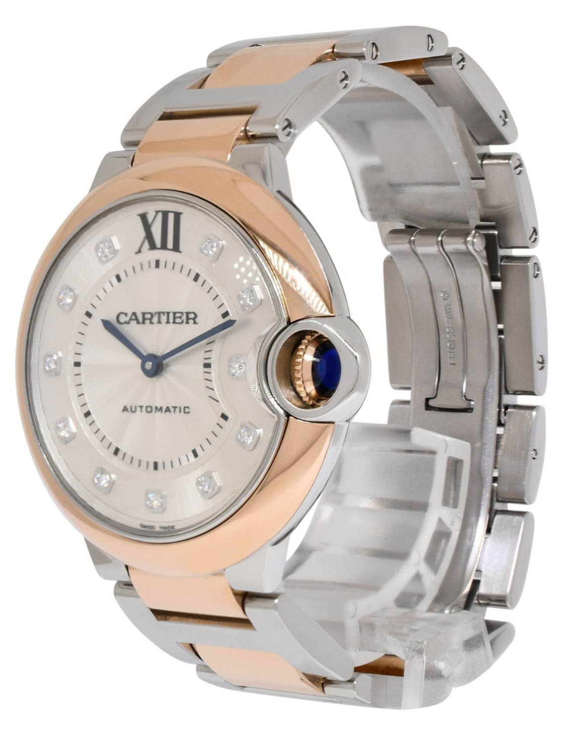Cartier Ballon Bleu 36mm Rose Gold/Steel Diamond Automatic Watch W3BB0013 3754