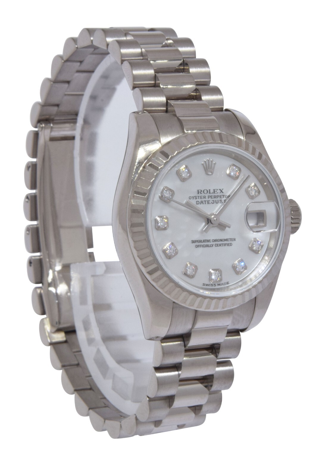 Rolex Datejust President 18k White Gold MOP Diamond 26mm Watch +Papers K 179179