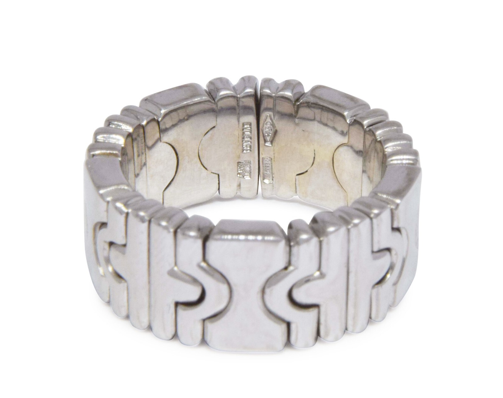 Bvlgari Parentesi 18k White Gold Band Ring Size 4.75 Open Design