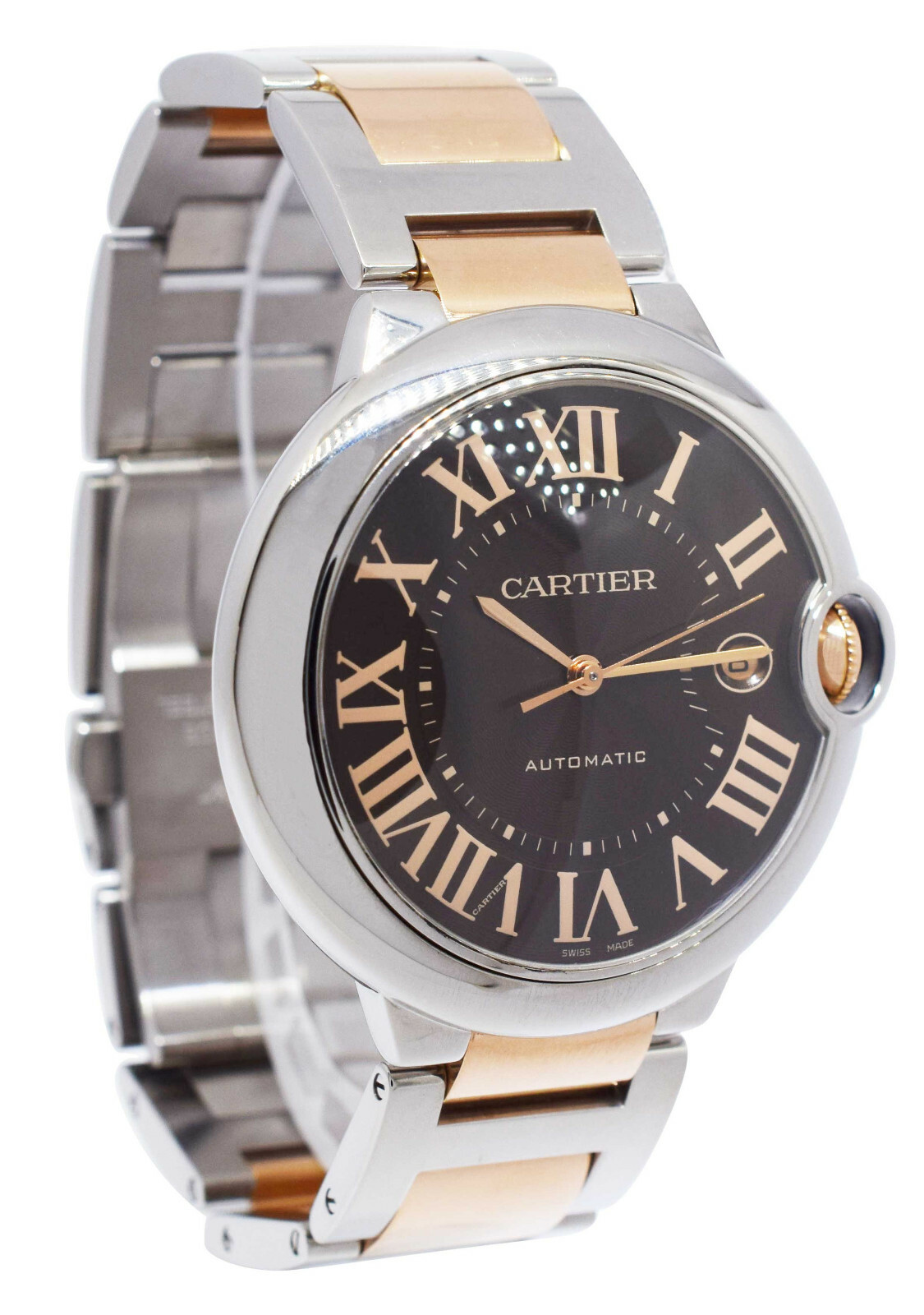 Cartier Ballon Bleu 42mm 18k RG/Steel Chocolate Dial Mens Automatic Watch 3001