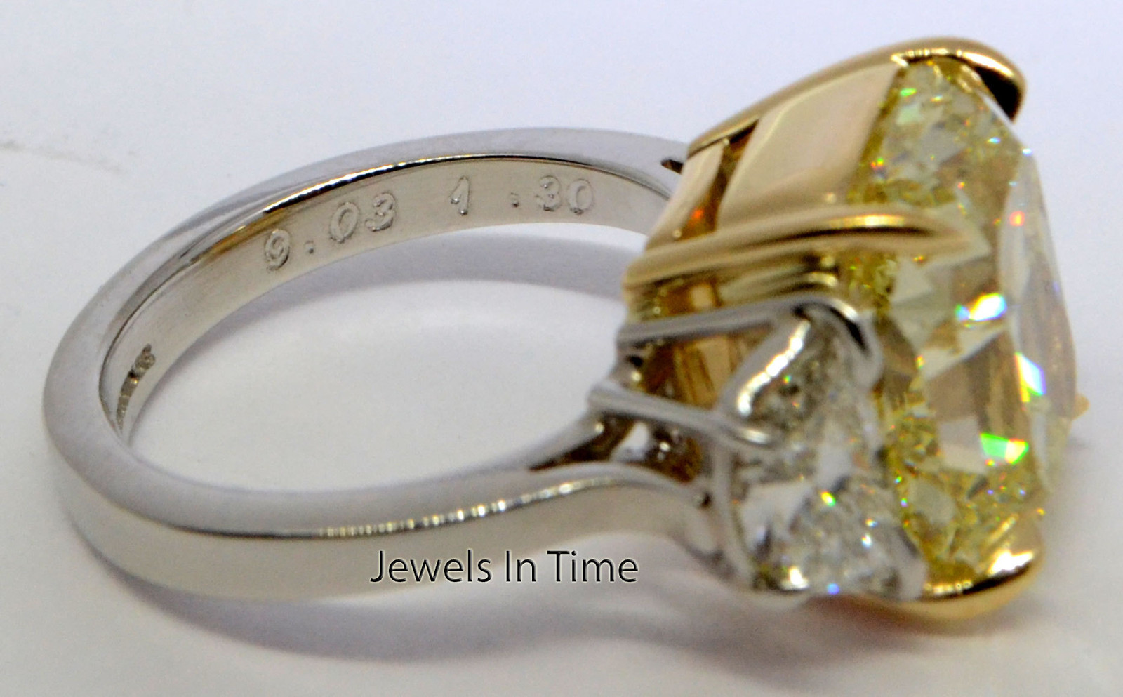 9.03 Carat Fancy Yellow Diamond Ring Platinum & 18k Gold GIA Certificate  Size 6