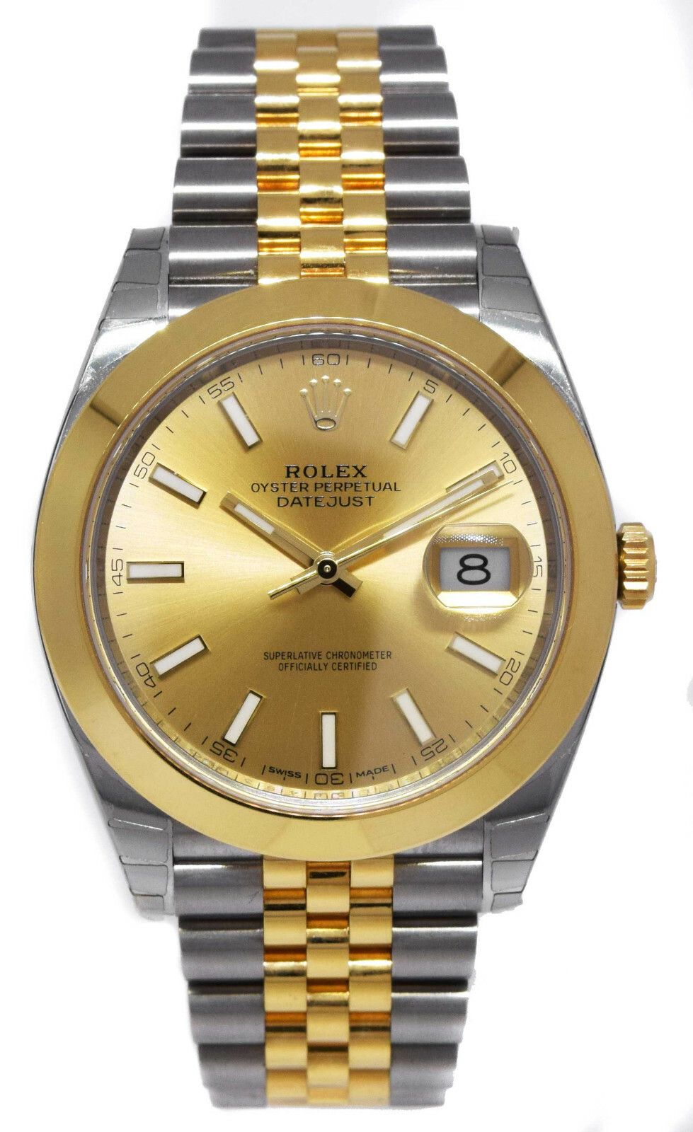 NOS Rolex Datejust 41 18k YG/Steel Champagne Dial Mens Watch Box/Papers 126303