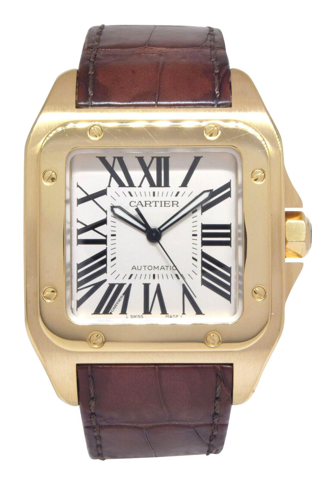 Cartier Santos 100 XL 18k Yellow Gold Mens Automatic Watch W20071Y1 2657