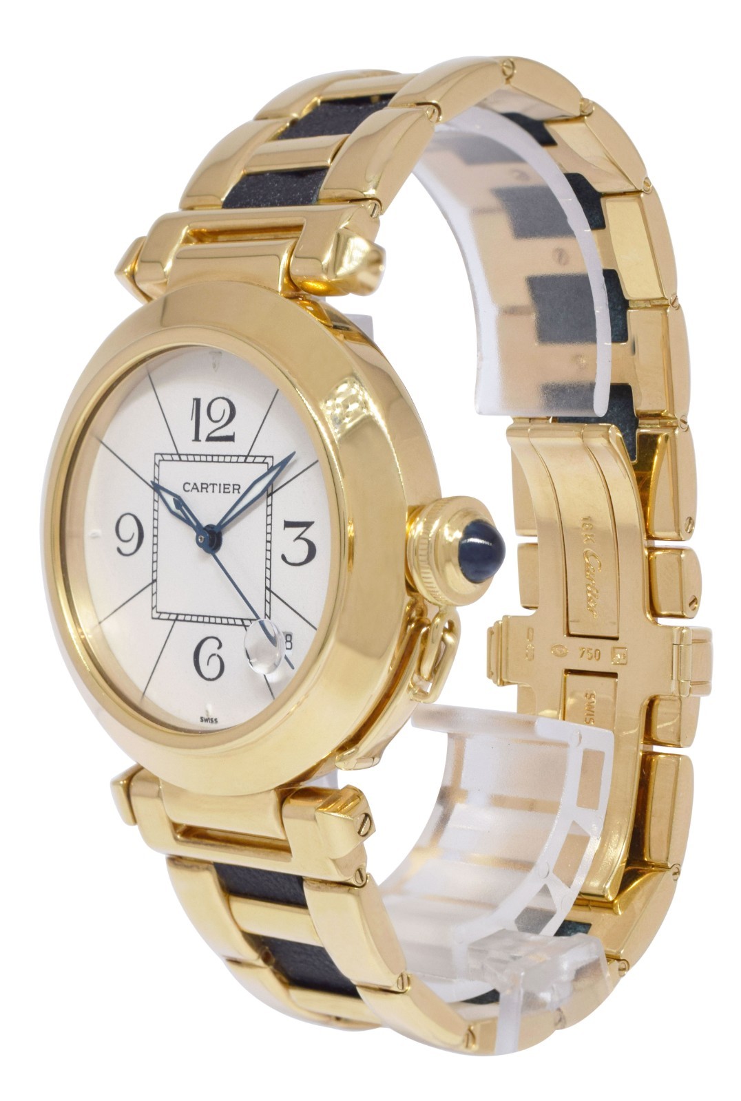 Cartier Pasha 18k Yellow Gold & Leather Mens 38mm Automatic Watch Ref. 1989
