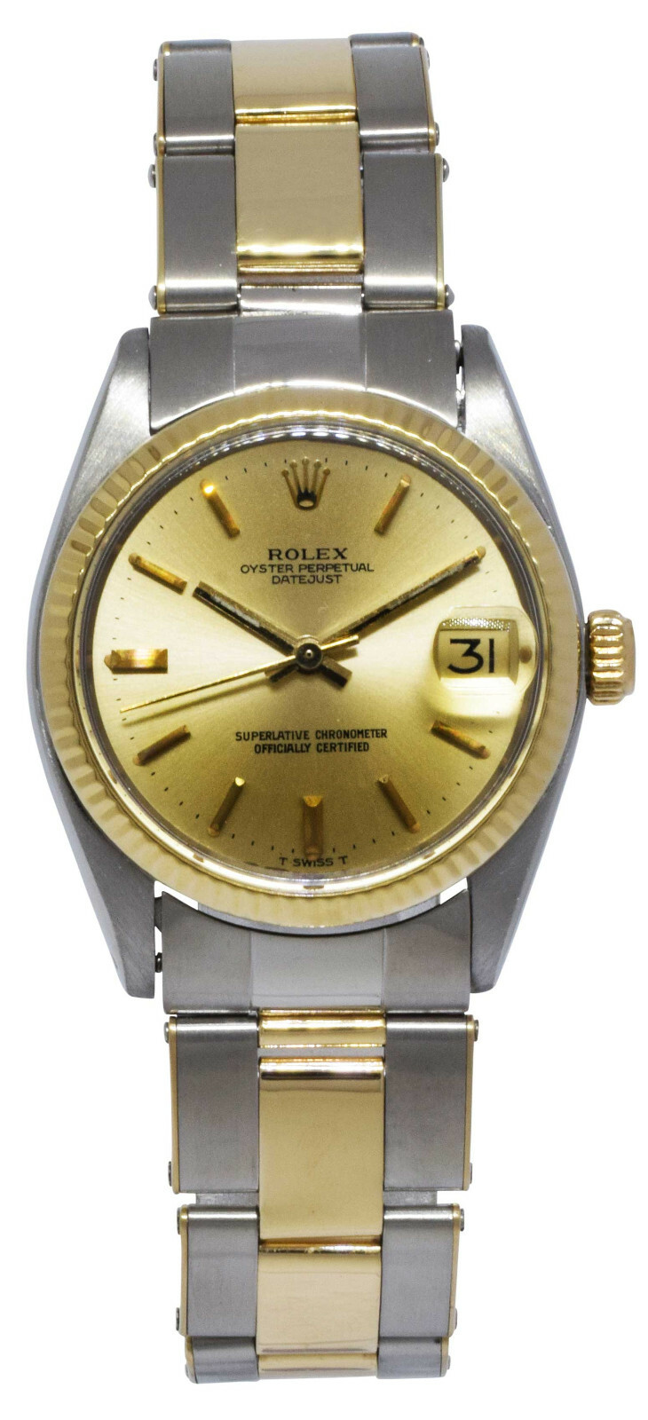 Rolex Datejust 14k Yellow Gold/Steel Champagne Dial Rivet Ladies 31mm Watch 6827