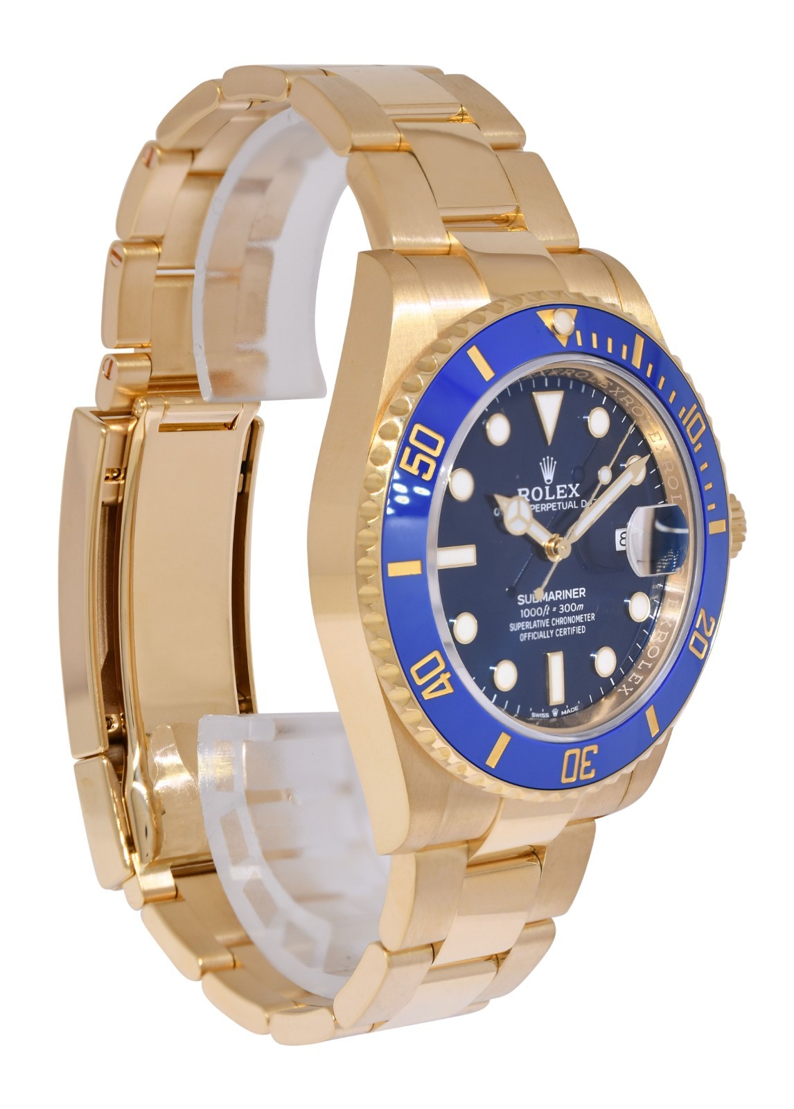 Rolex Submariner Date 18k Yellow Gold Blue Ceramic 41mm Watch 126618 LB