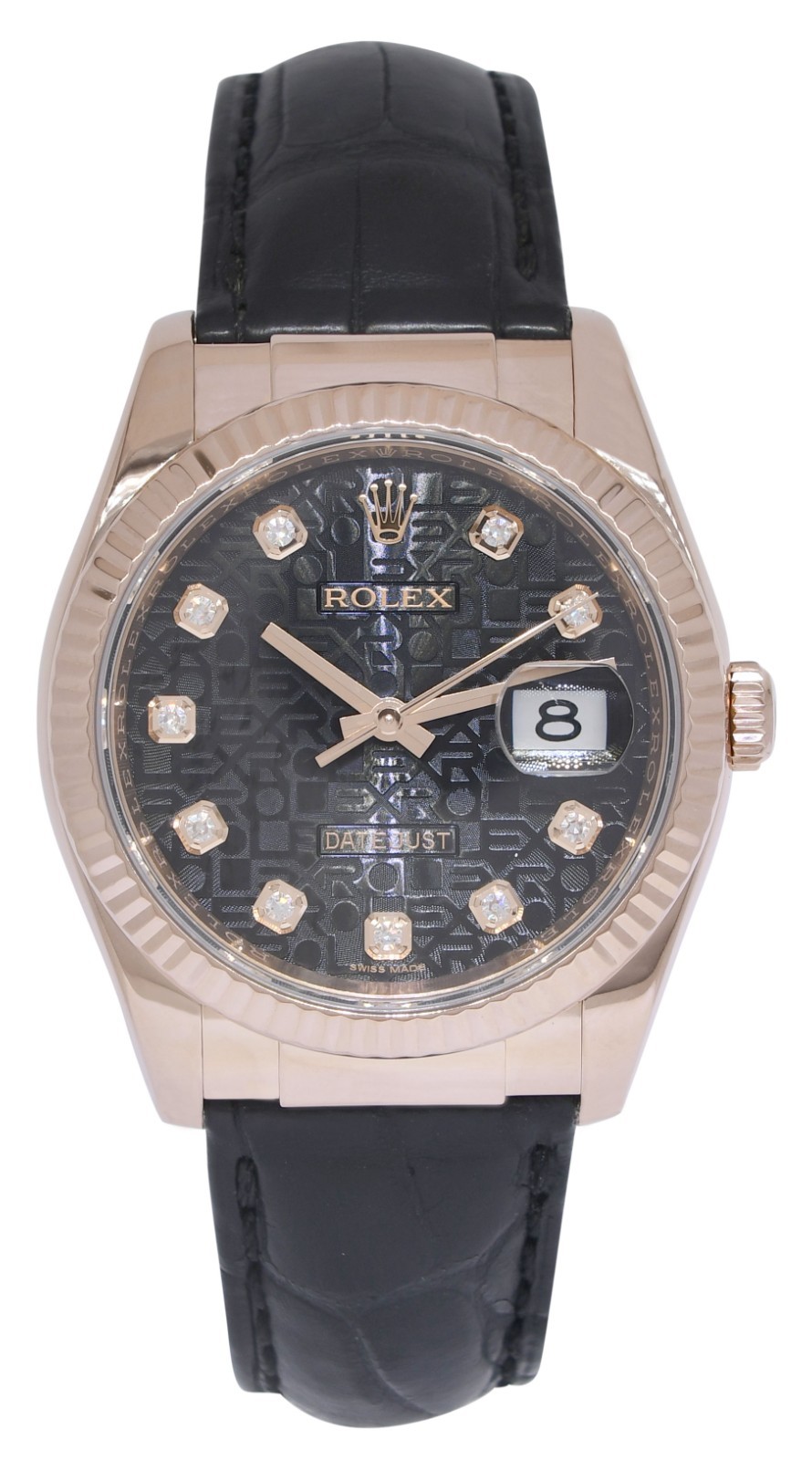 Rolex Datejust 18k Rose Gold Black Jubilee Diamond Dial 36mm Watch 116135 Rolex Datejust 18k Rose Gold Black Jubilee Diamond Dial 36mm Watch 116135