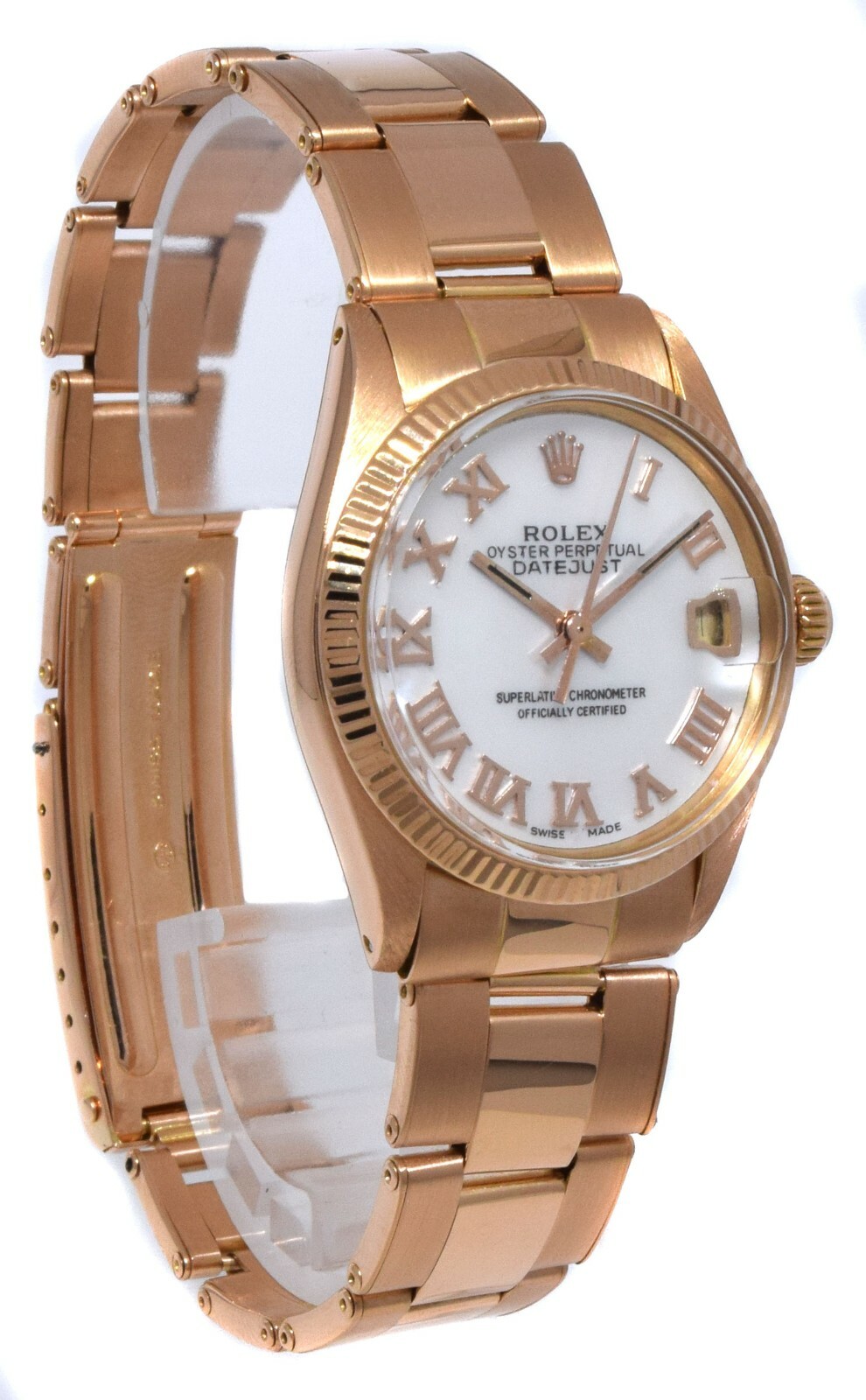 Rolex Datejust 18k Rose Gold MOP Roman Dial Midsize 31mm Vintage Watch 6627