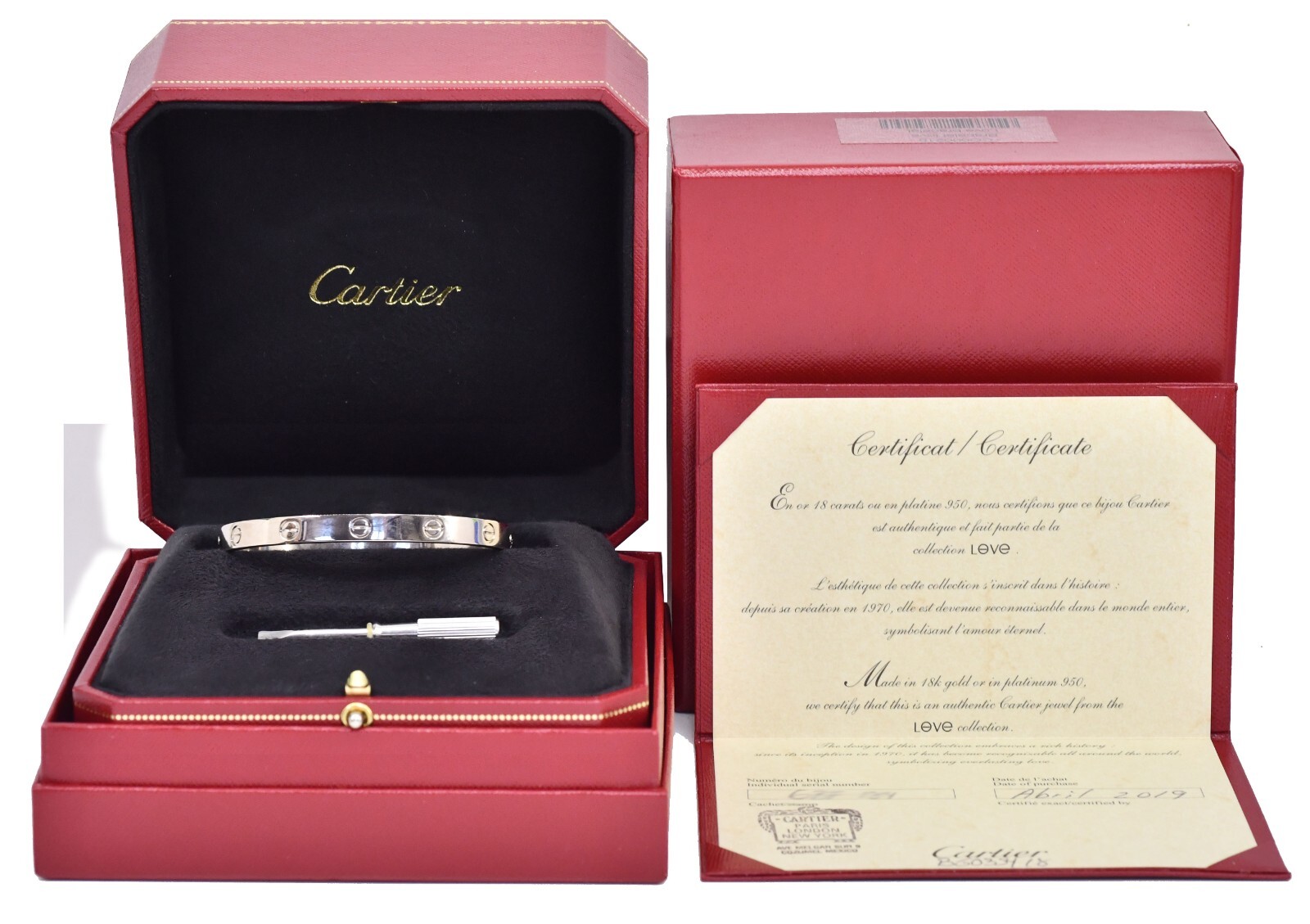 Cartier Love Bracelet Classic Size 18cm 18k White Gold Box/Papers '19 B6067618