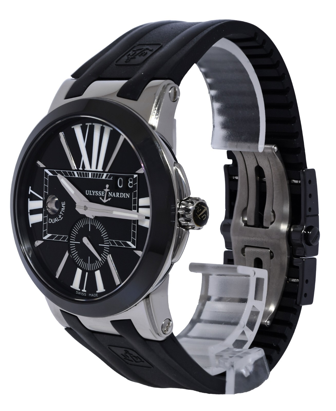 Ulysse Nardin Executive Dual Time Steel & Ceramic Mens 43mm Watch B/P 243-00