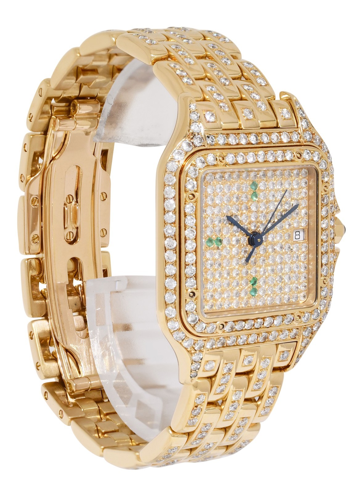 Cartier Panthere Large 18k Yellow Gold Pave Diamond/Emerald Quartz Watch 883968