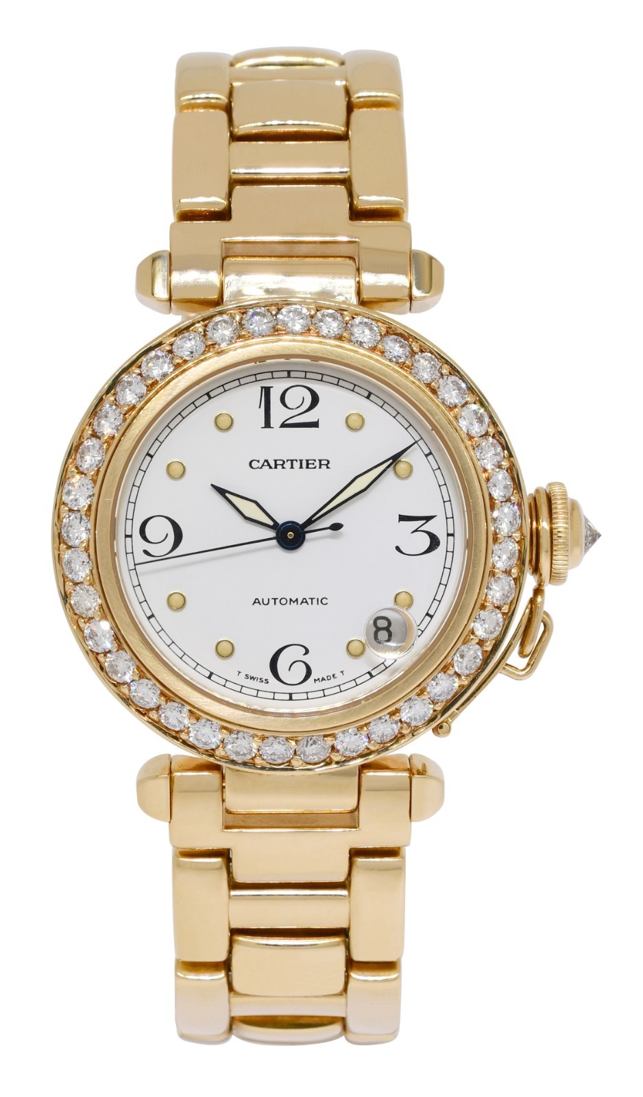 Cartier Pasha 18k Yellow Gold & Diamond Bezel Ladies 35mm Watch W30134H9 1035
