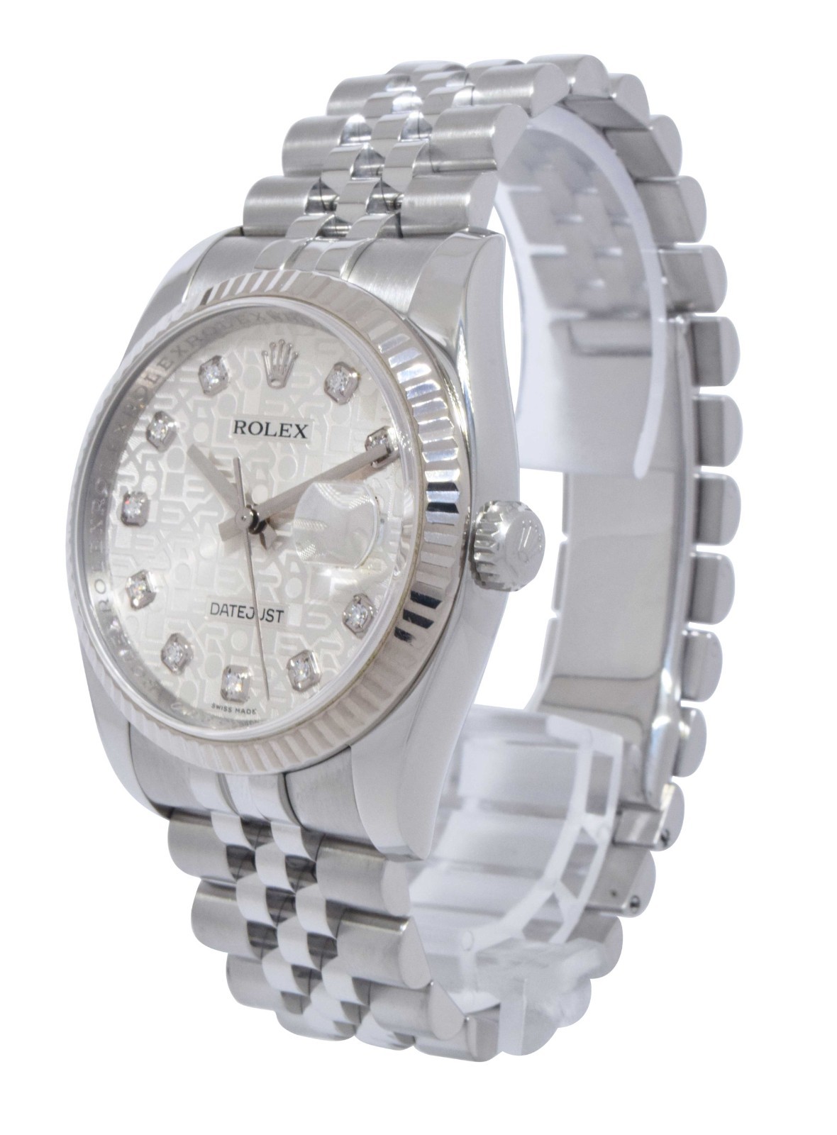 Rolex Datejust Steel & 18k Gold Bezel Jubilee Diamond Dial 36mm Watch Z 116234