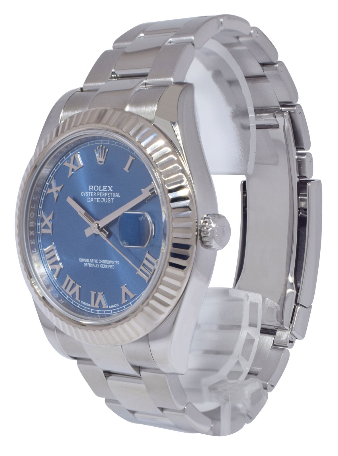 Rolex Datejust II Steel & 18k White Gold Bezel Blue Dial Mens 41mm Watch 116334