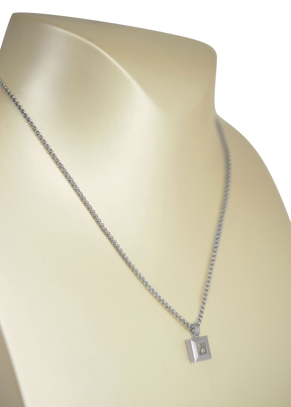 Chopard Happy Diamonds 18k White Gold Square Pendant Necklace +Cert 79/2938-20