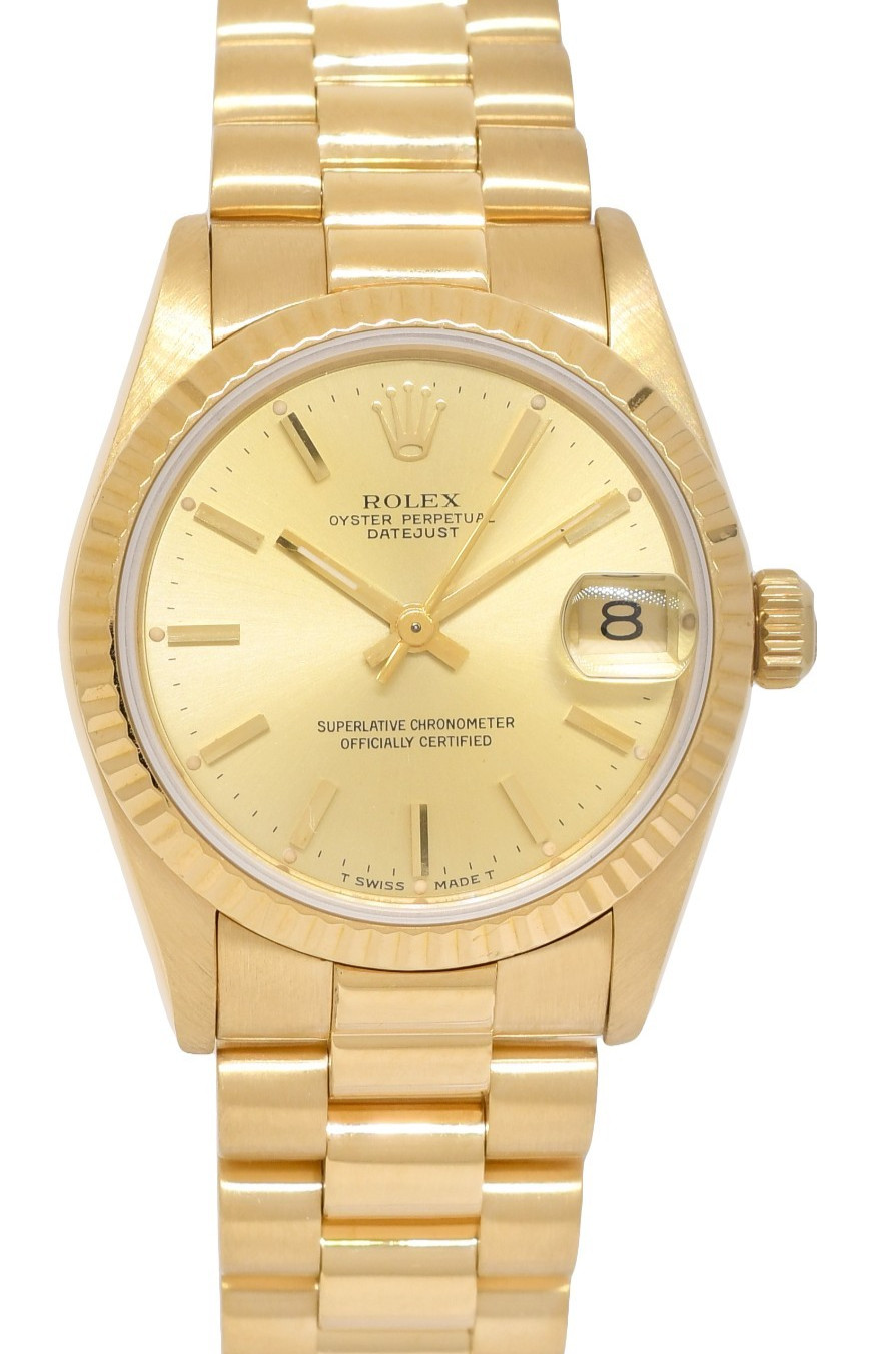 Rolex Datejust President 18k Yellow Gold Champagne 31mm Watch +Papers '88 68278 Rolex Datejust President 18k Yellow Gold Champagne 31mm Watch +Papers '88 68278