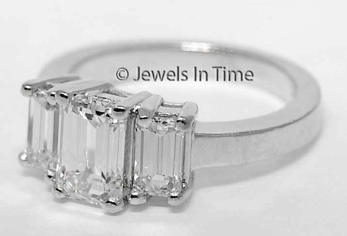 3 Stone 14k  Diamond Ring 1.20 CT Emerald Cut GIA Certificate (5)