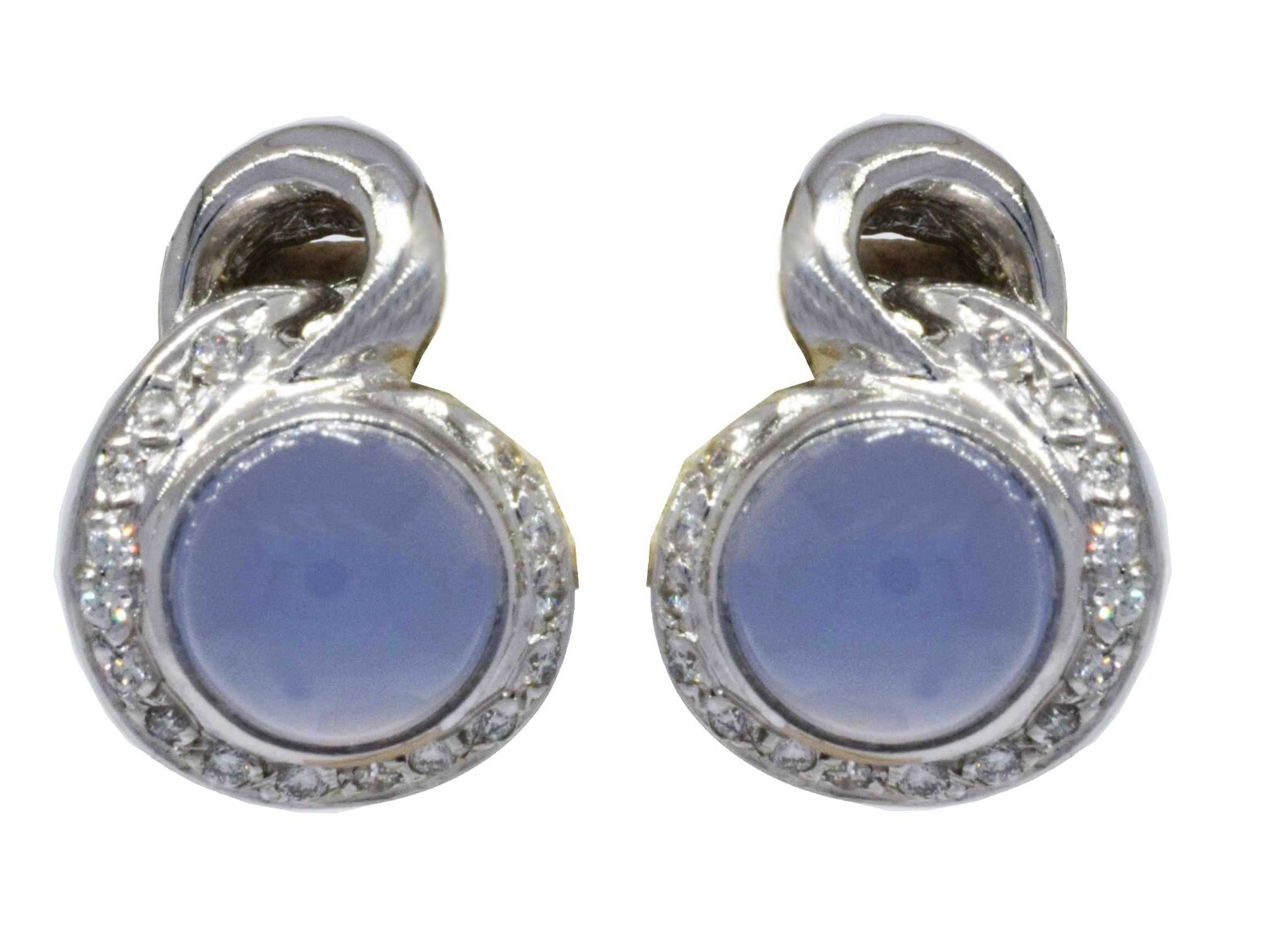 Ladies 14K White Gold Chalcedony & Diamond Earrings