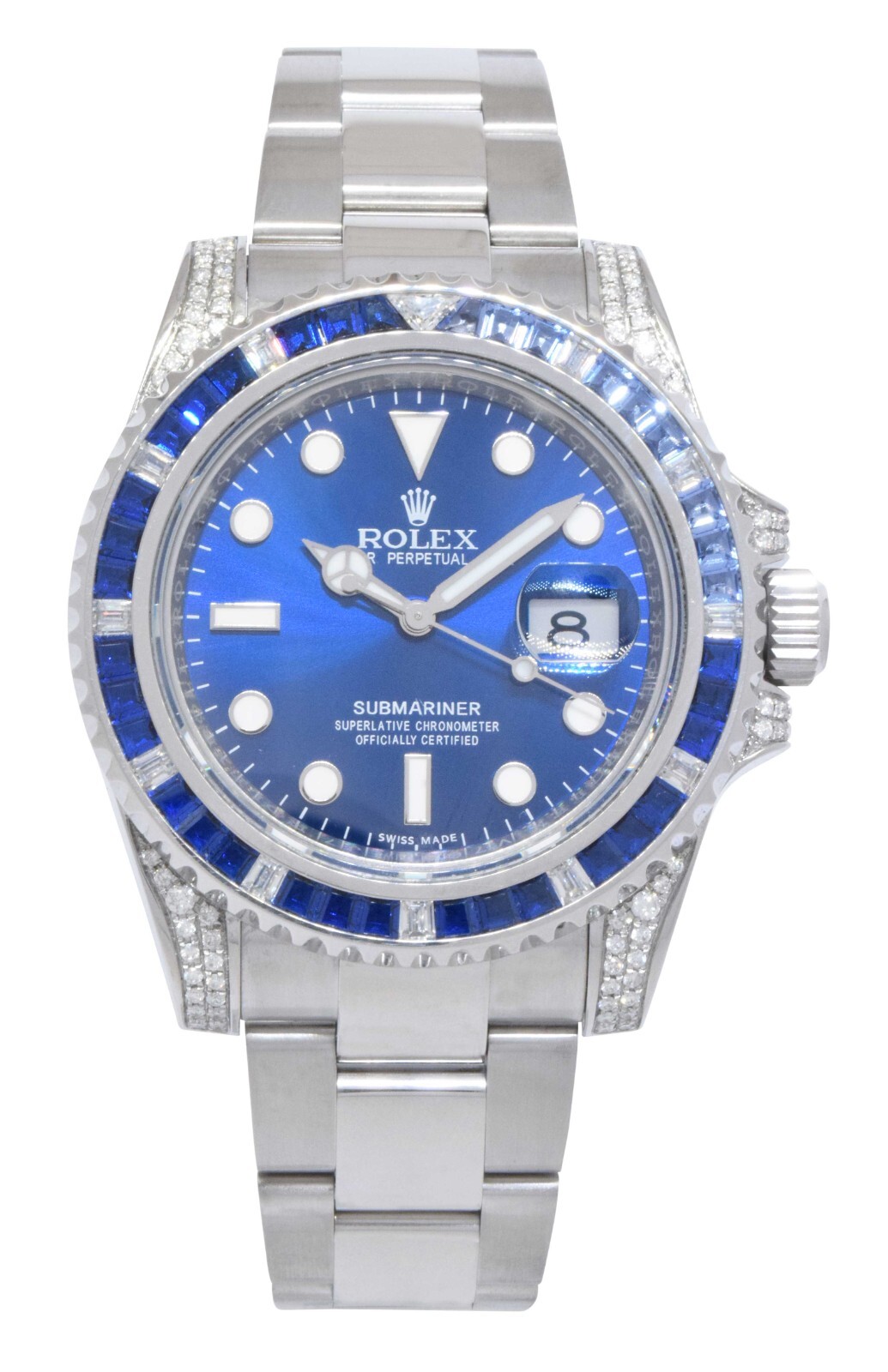 Rolex Submariner Date Steel Blue Dial Diamond & Sapphire Watch 116610