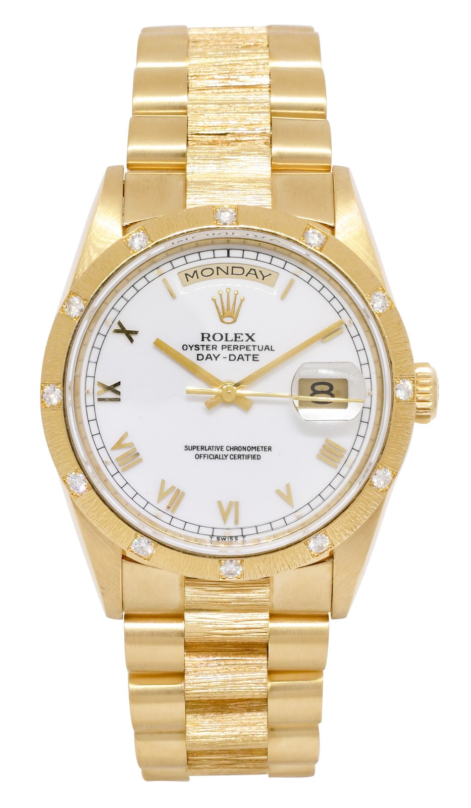 Rolex Day-Date President 18k Yellow Gold Bark Diamond 36mm Watch W 18308
