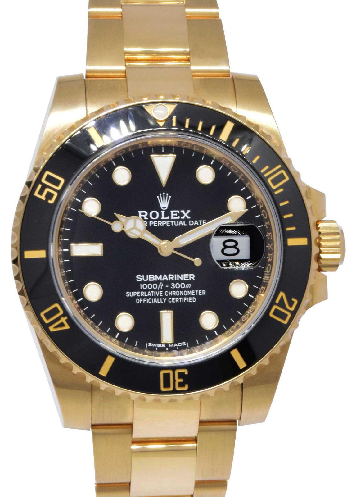 Rolex Submariner Date 18k Yellow Gold Black Ceramic 40mm Watch B/P '19 116618