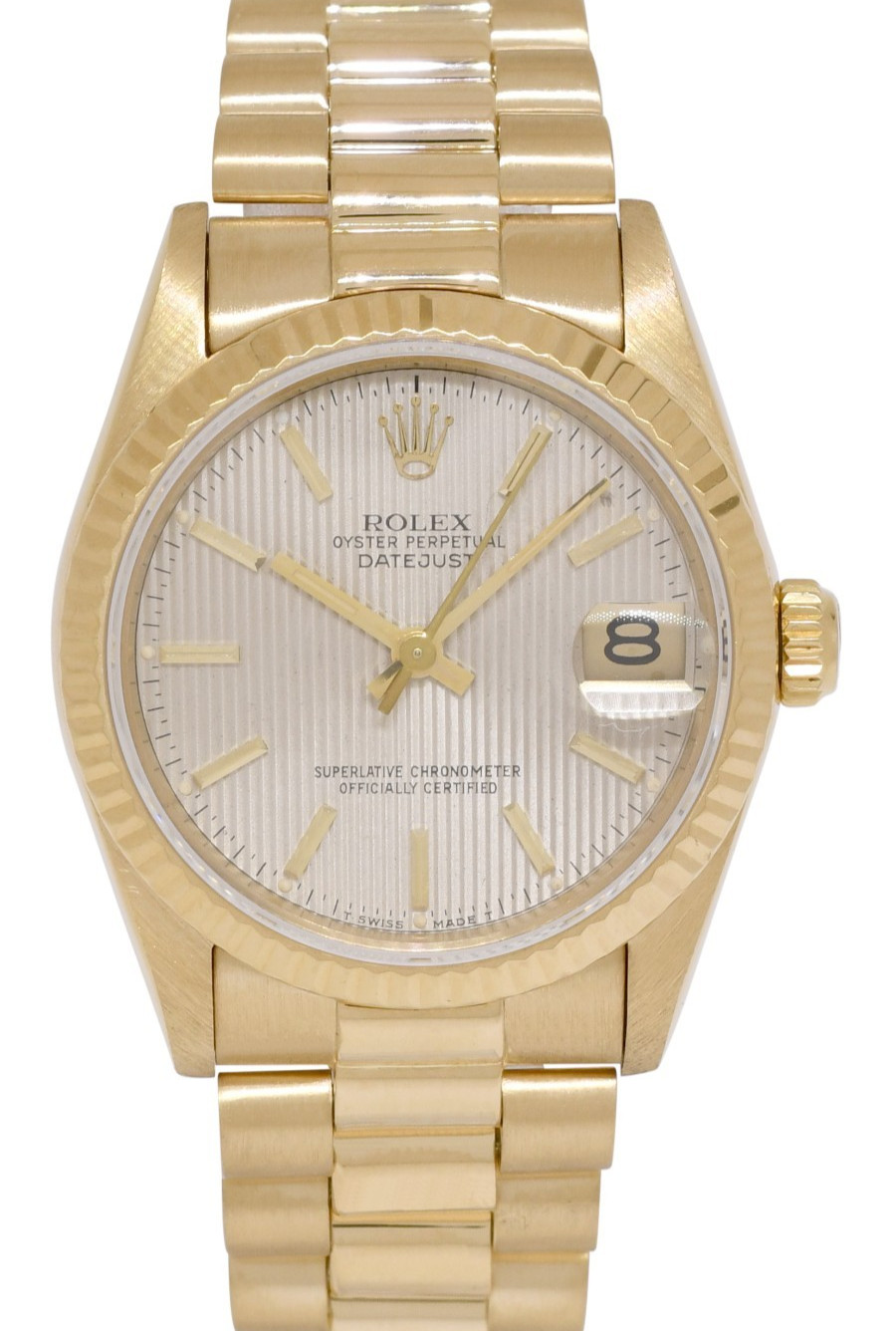 Rolex Datejust President 18k Yellow Gold Silver Tapestry 31mm Watch '84 68278 Rolex Datejust President 18k Yellow Gold Silver Tapestry 31mm Watch '84 68278