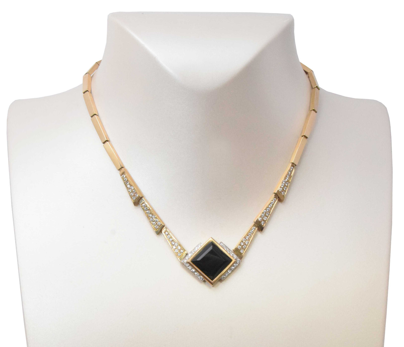 Necklace 14k Yellow Gold Onyx & 2.10 Carat Diamond