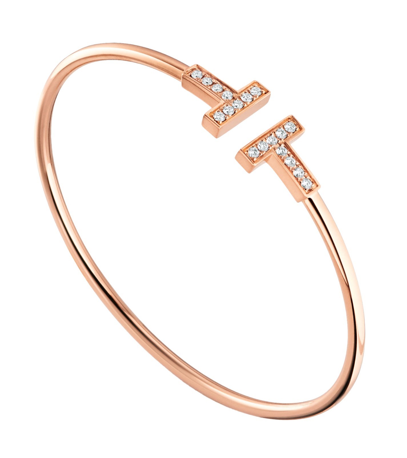 Tiffany & Co. Tiffany T Diamond Wire Bracelet 18k Rose Gold Size Medium