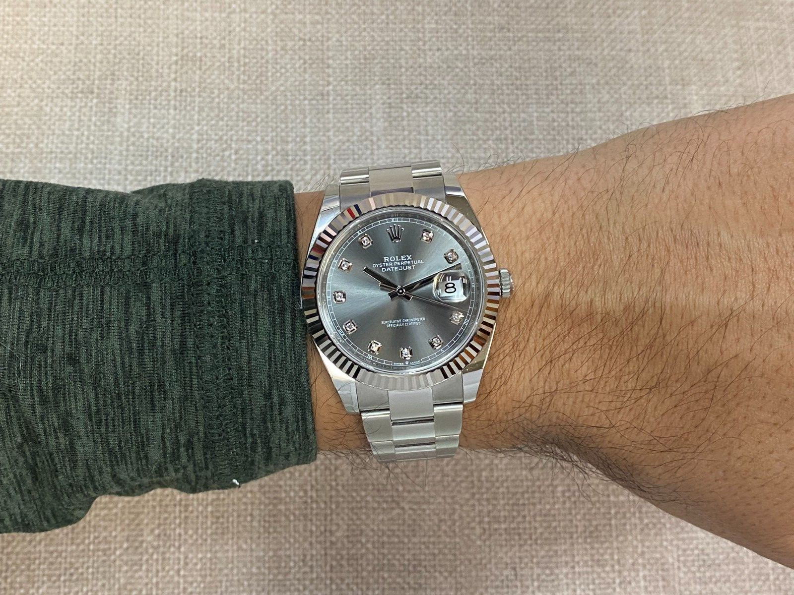 Rolex Datejust 41 Steel 18k WG Rhodium Diamond Dial Watch B/P '21 126334