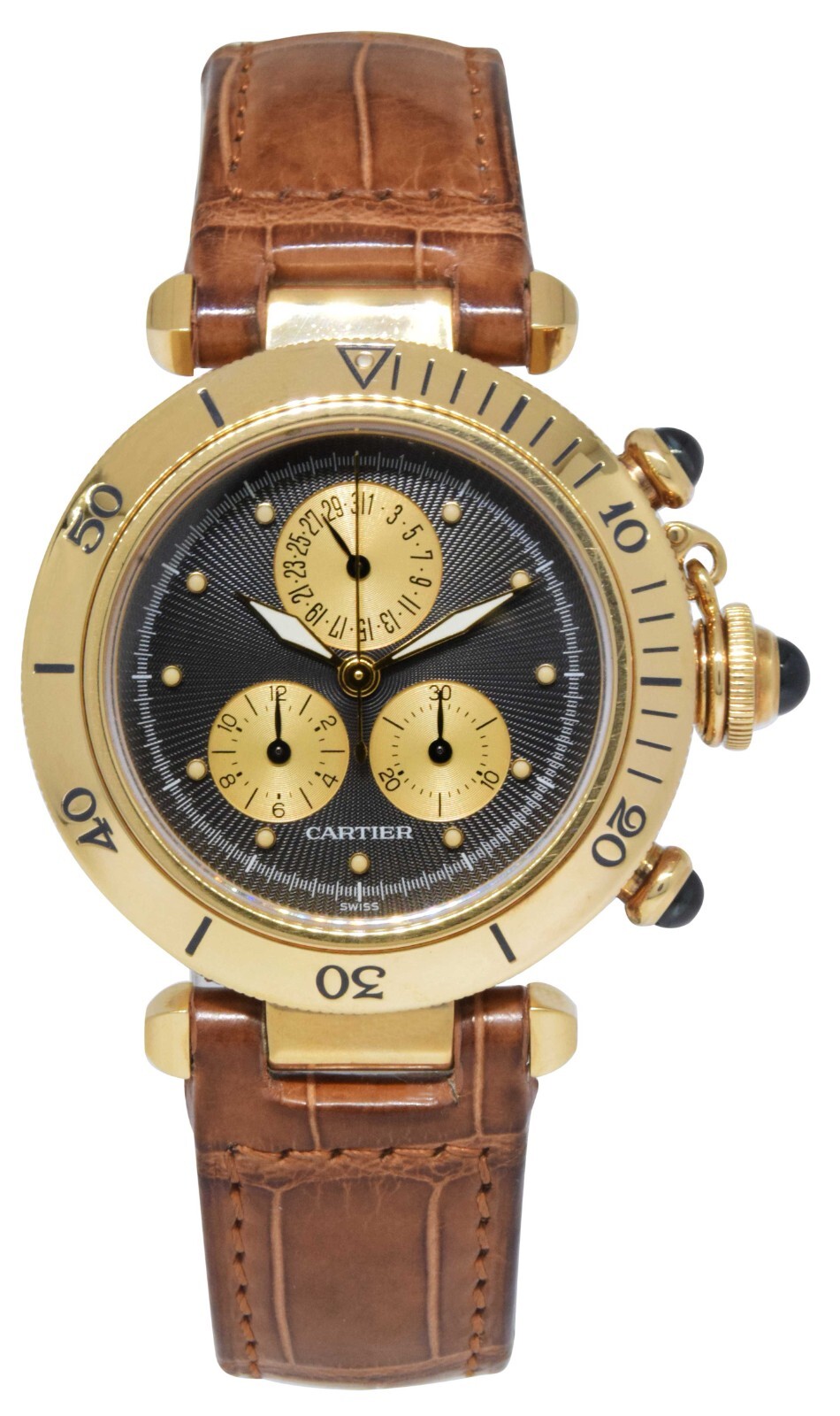 Cartier Pasha 35mm Chronograph 18K Yellow Gold Quartz Mens Wrist Watch 1353