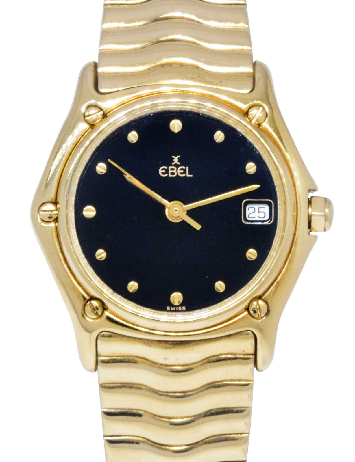 Ebel 1911 18k Gold Watch Sportwave Bracelet Black Dial Quartz Watch B/B 11126102 Ebel 1911 18k Gold Watch Sportwave Bracelet Black Dial Quartz Watch B/B 11126102