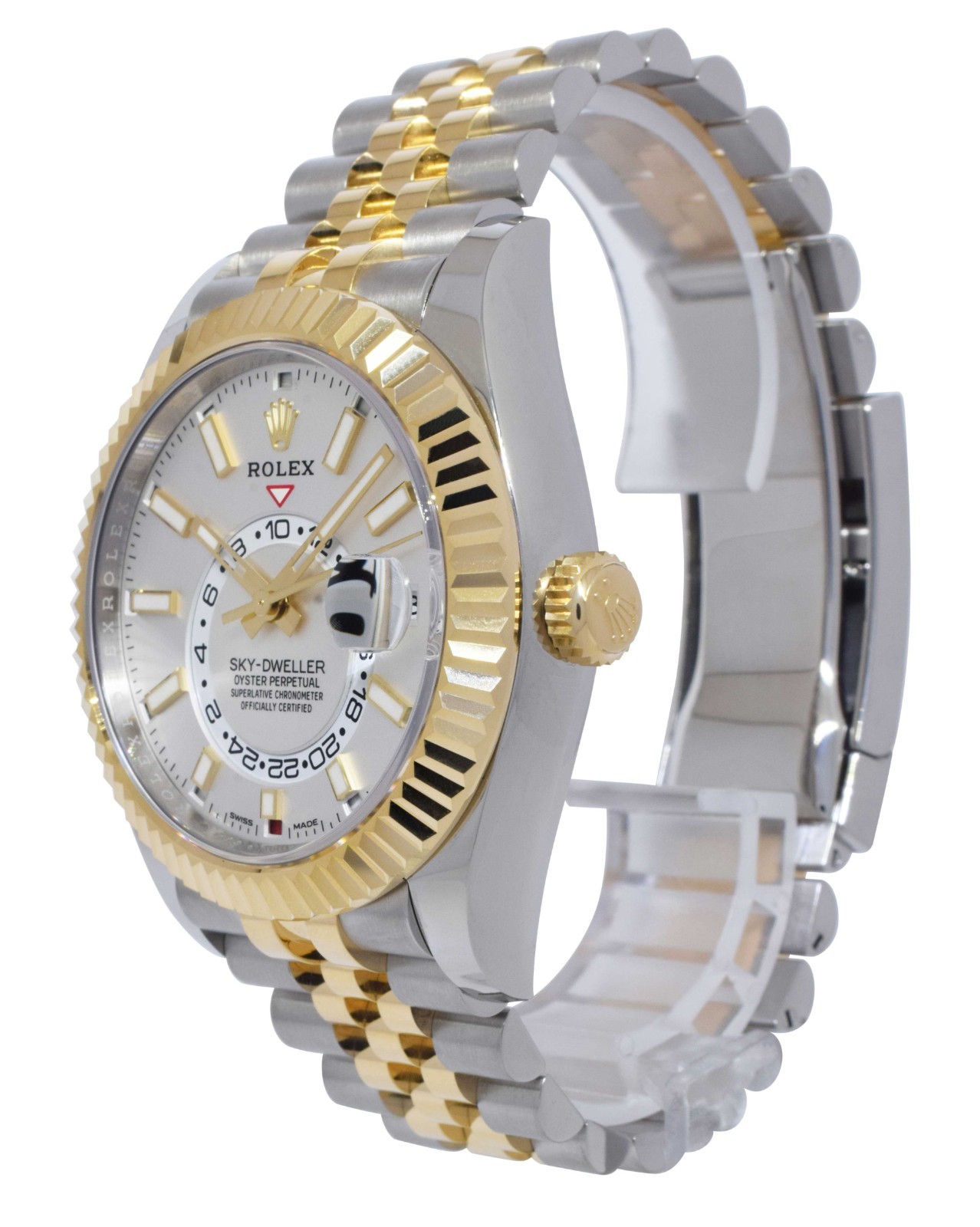 Rolex Sky-Dweller 18k Yellow Gold/Steel White Dial GMT 42mm Watch B/P '22 326933
