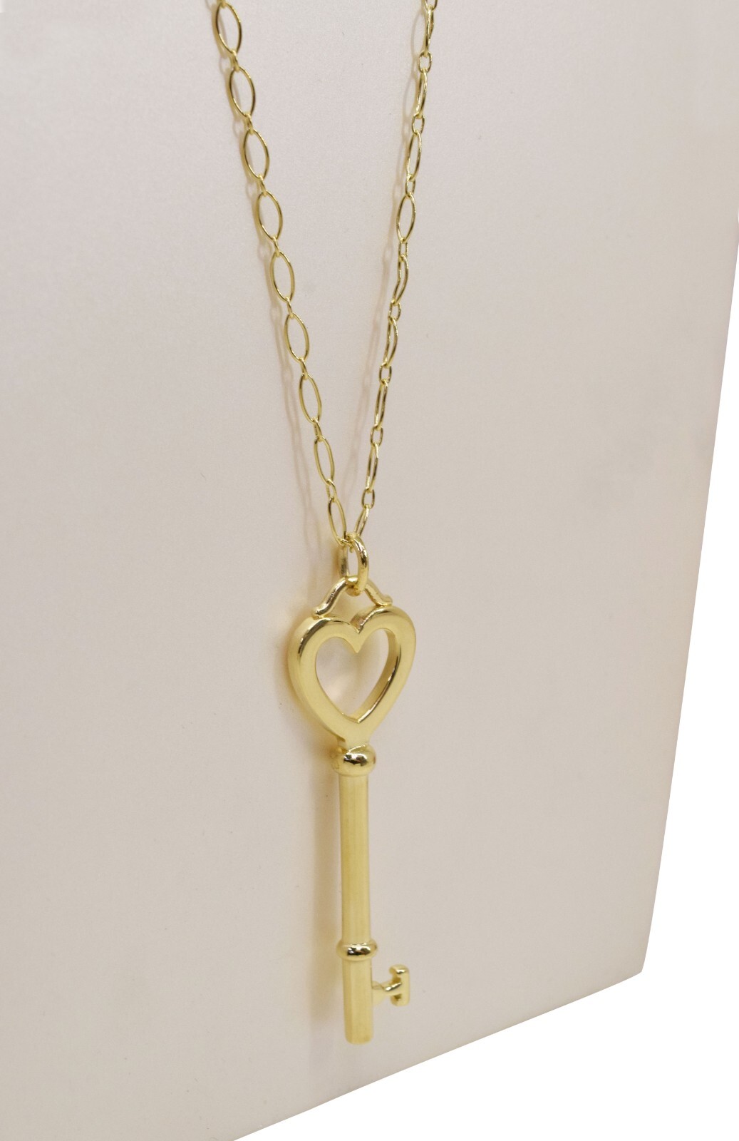 Tiffany & Co. Heart Key 18k Yellow Gold Pendant Long Chain Necklace 31"