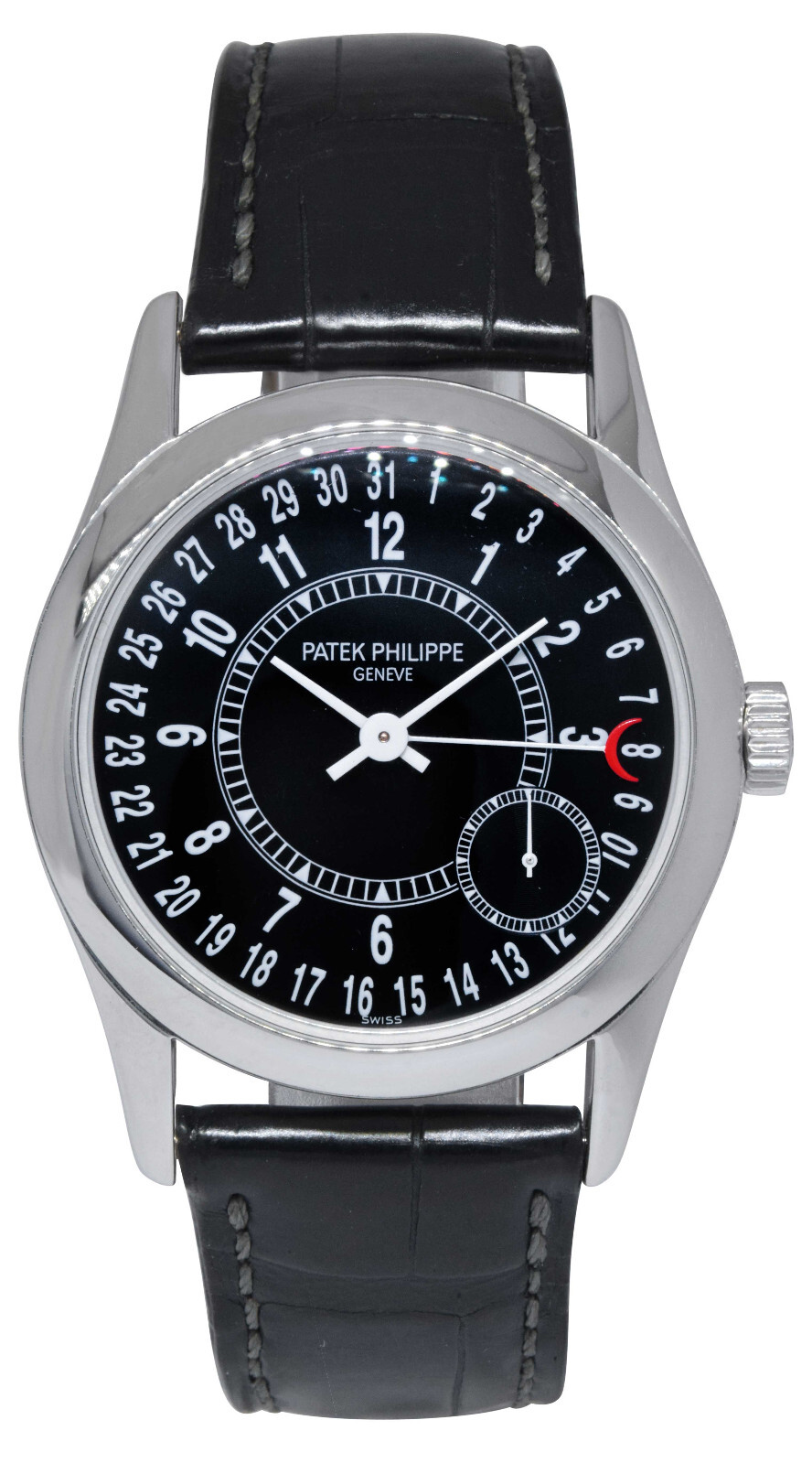 Patek Philippe Calatrava 6000 18k White Gold Black Dial Mens 37mm Watch BP 6000G