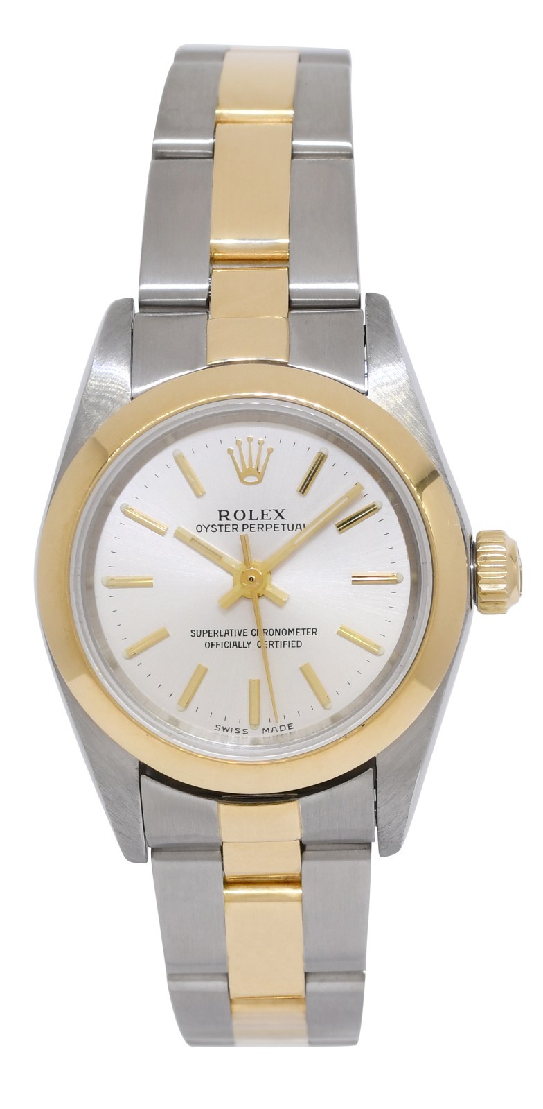 Rolex Oyster Perpetual 18k Yellow Gold/Steel Silver Dial 24mm Watch K 76183