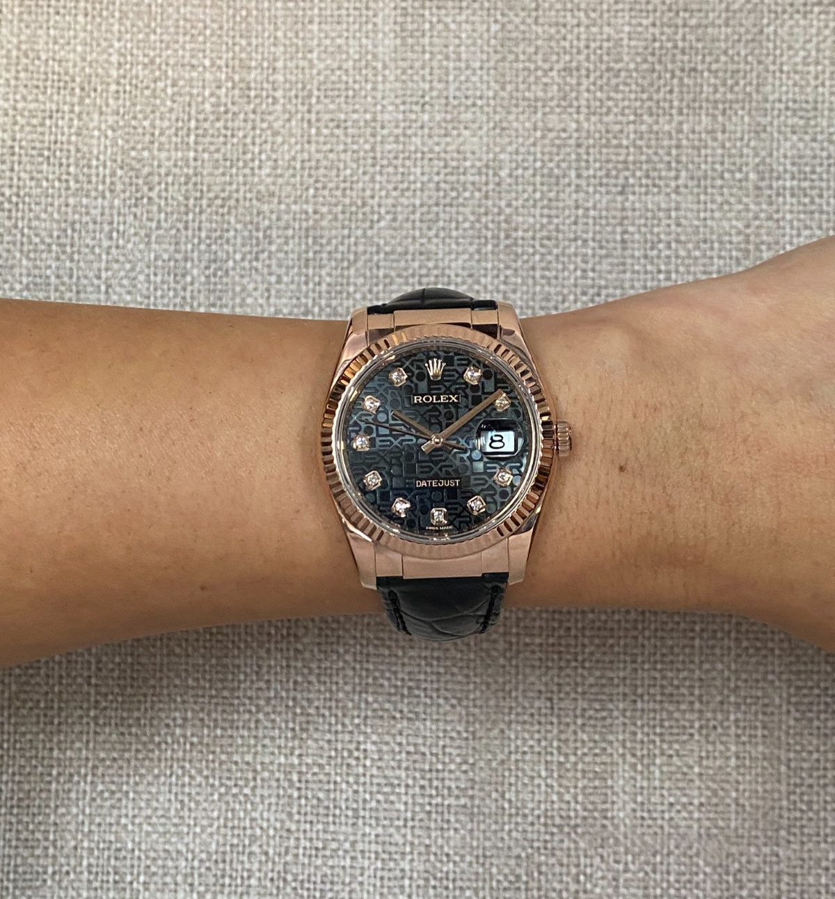 Rolex Datejust 18k Rose Gold Black Jubilee Diamond Dial 36mm Watch 116135 Rolex Datejust 18k Rose Gold Black Jubilee Diamond Dial 36mm Watch 116135