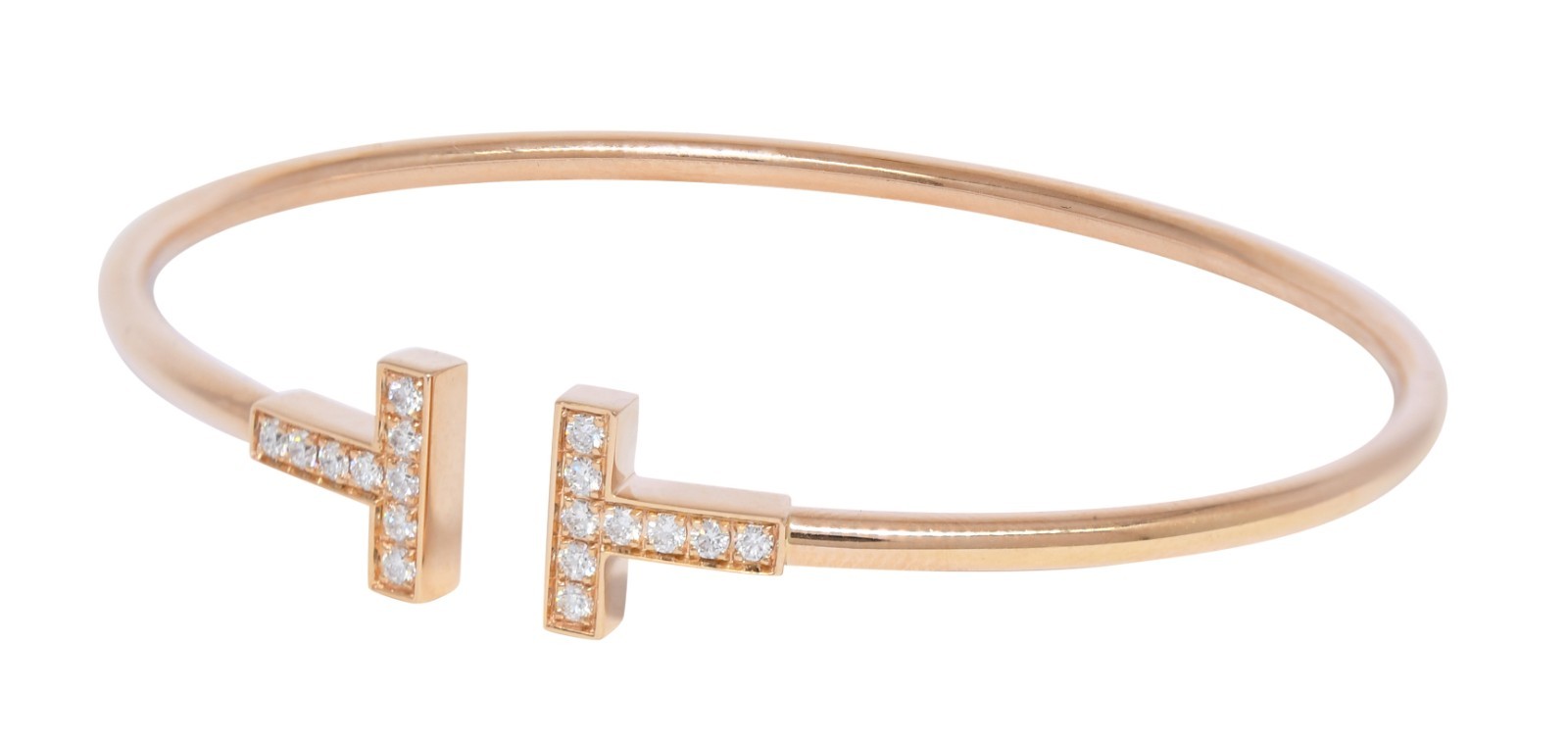 Tiffany & Co. Tiffany T Diamond Wire Bracelet 18k Rose Gold Size Medium