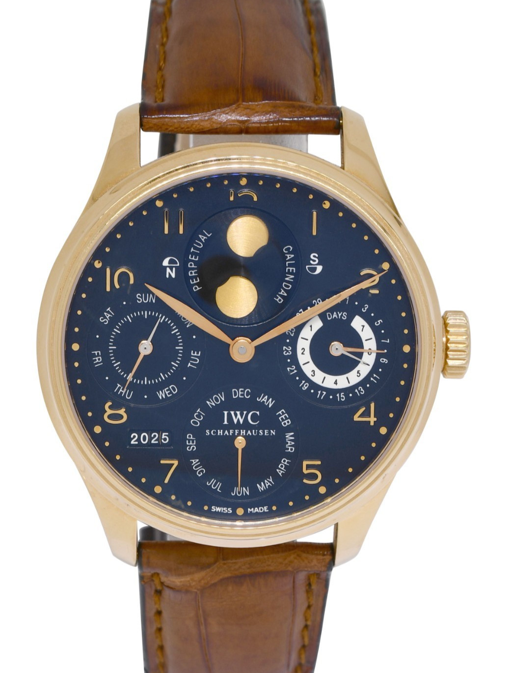 IWC Portuguese Perpetual Calendar 18k Rose Gold Double Moon 44mm Watch B/P 5021