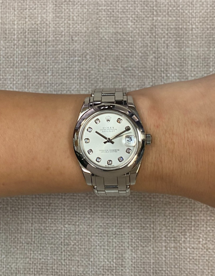 Rolex Datejust Pearlmaster 18k White Gold Diamond Dial Ladies 34mm Watch Y 81209