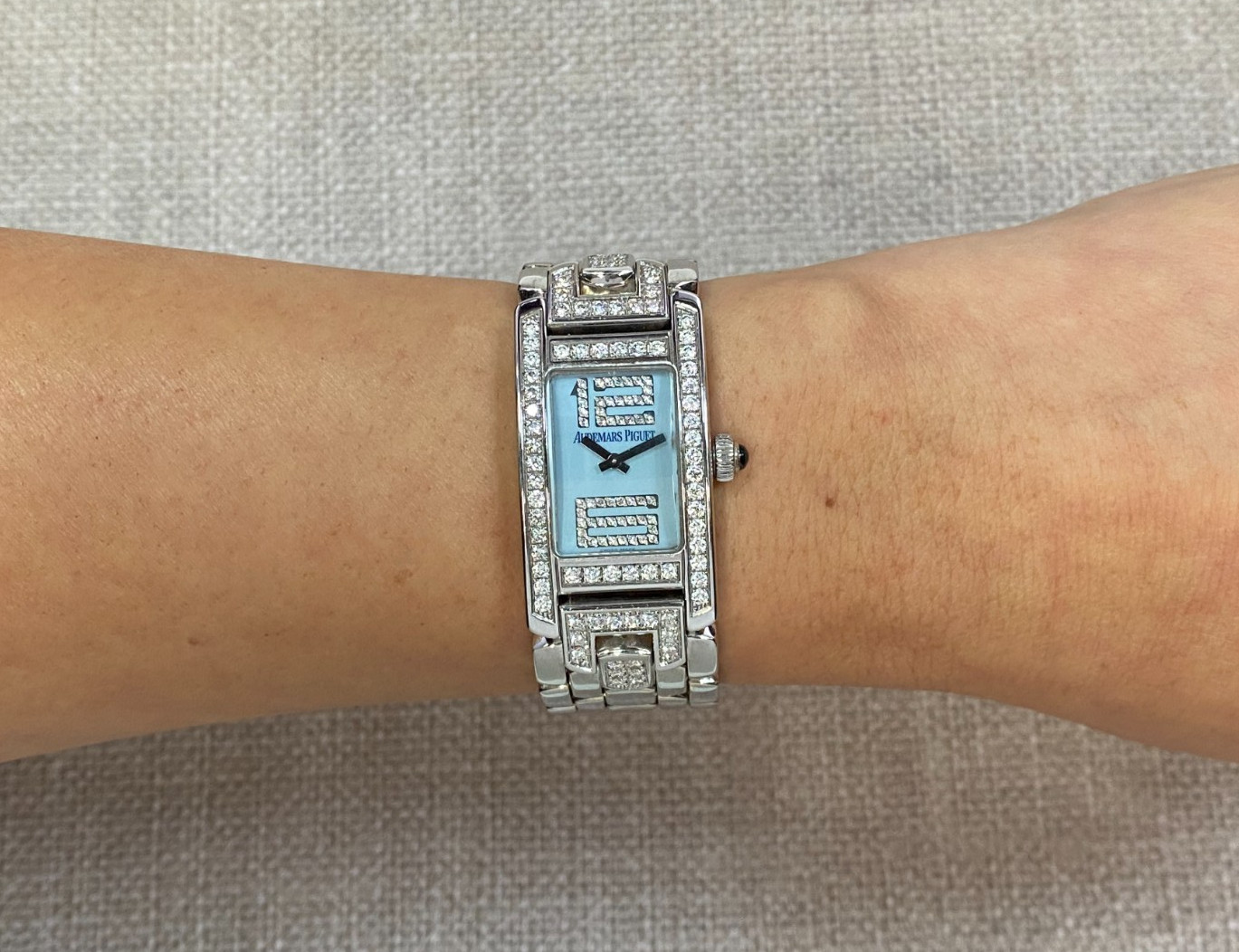 Audemars Piguet Promesse 18k White Gold Blue Diamond Ladies Watch B/P 67346BC