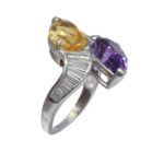 Platinum Diamond Amethyst & Citrine Ladies Ring Size: 5.75 Platinum Diamond Amethyst & Citrine Ladies Ring Size: 5.75